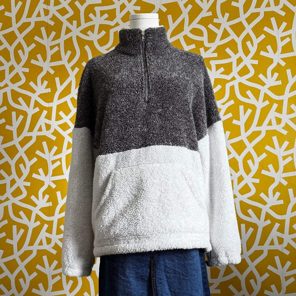 Merokeety Fleece Pullover Sweater Zip Mock Turtleneck White Grey Sweater - Med
